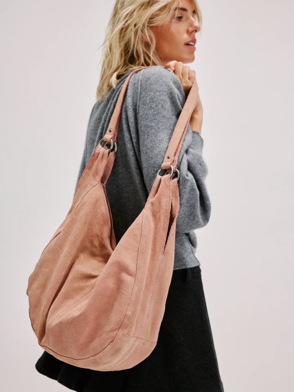 Free People Roma Blush Suede Hobo Shoulder Bag
